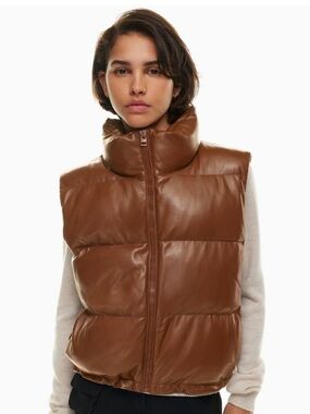 Aritzia Brown Leather “Vista” Puffer Vest
